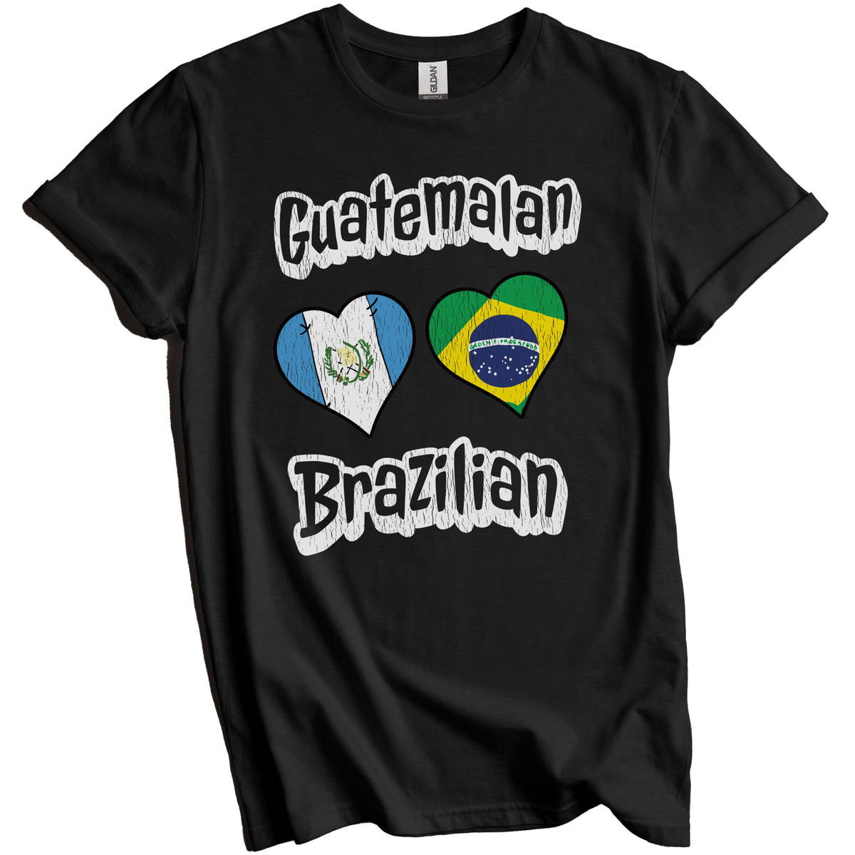 Guatemalan Brazilian Flag Heart Combo Guatemala Brazil Distressed T-Shirt