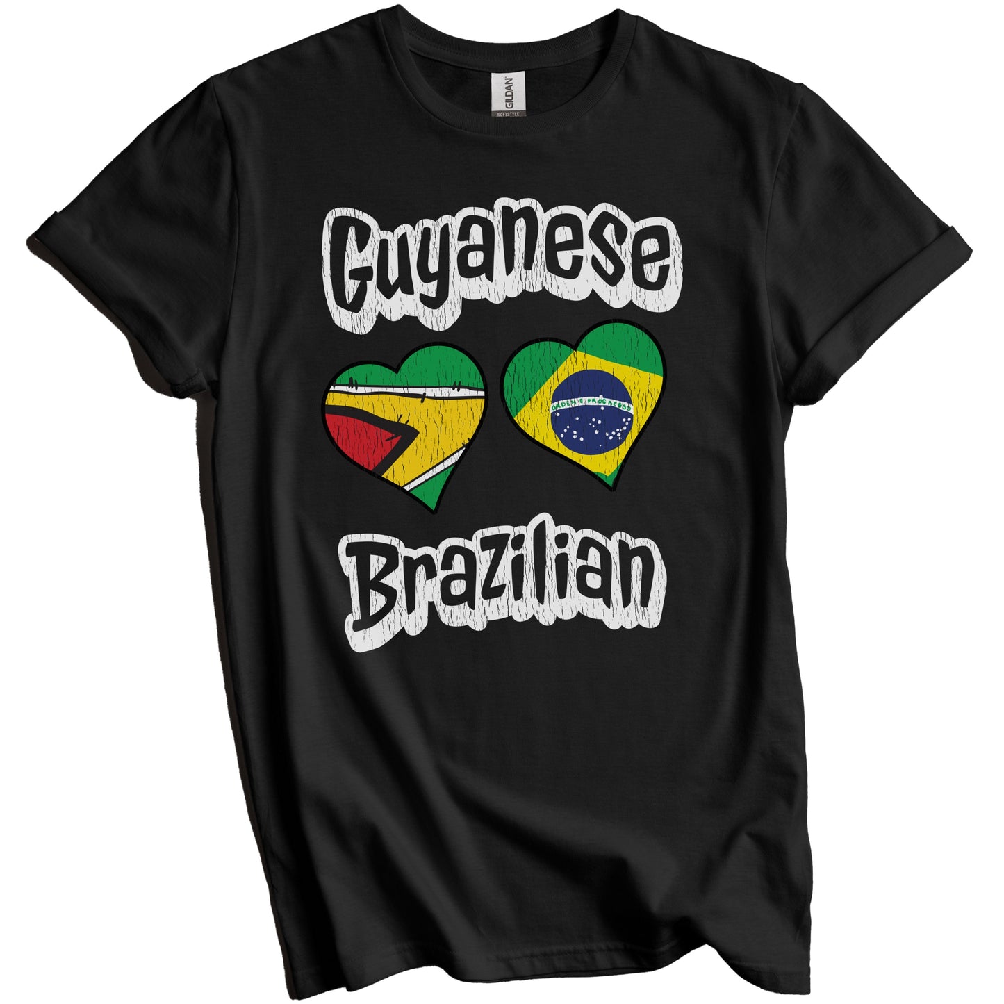Guyanese Brazilian Flag Heart Combo Guyana Brazil Distressed T-Shirt