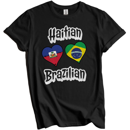 Haitian Brazilian Flag Heart Combo Haiti Brazil Distressed T-Shirt