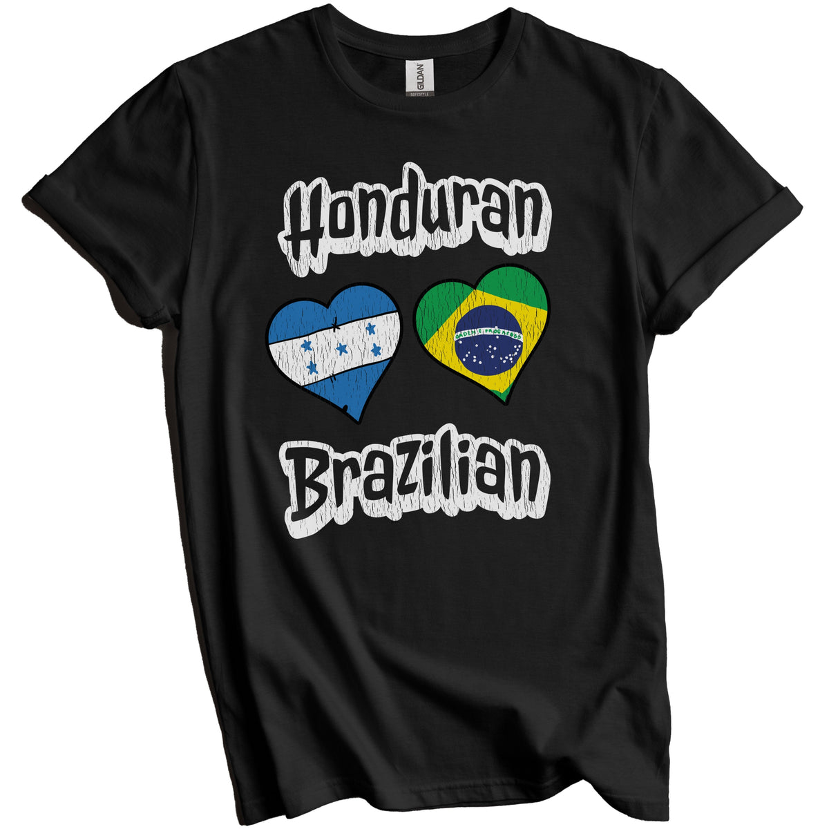 Honduran Brazilian Flag Heart Combo Honduras Brazil Distressed T-Shirt