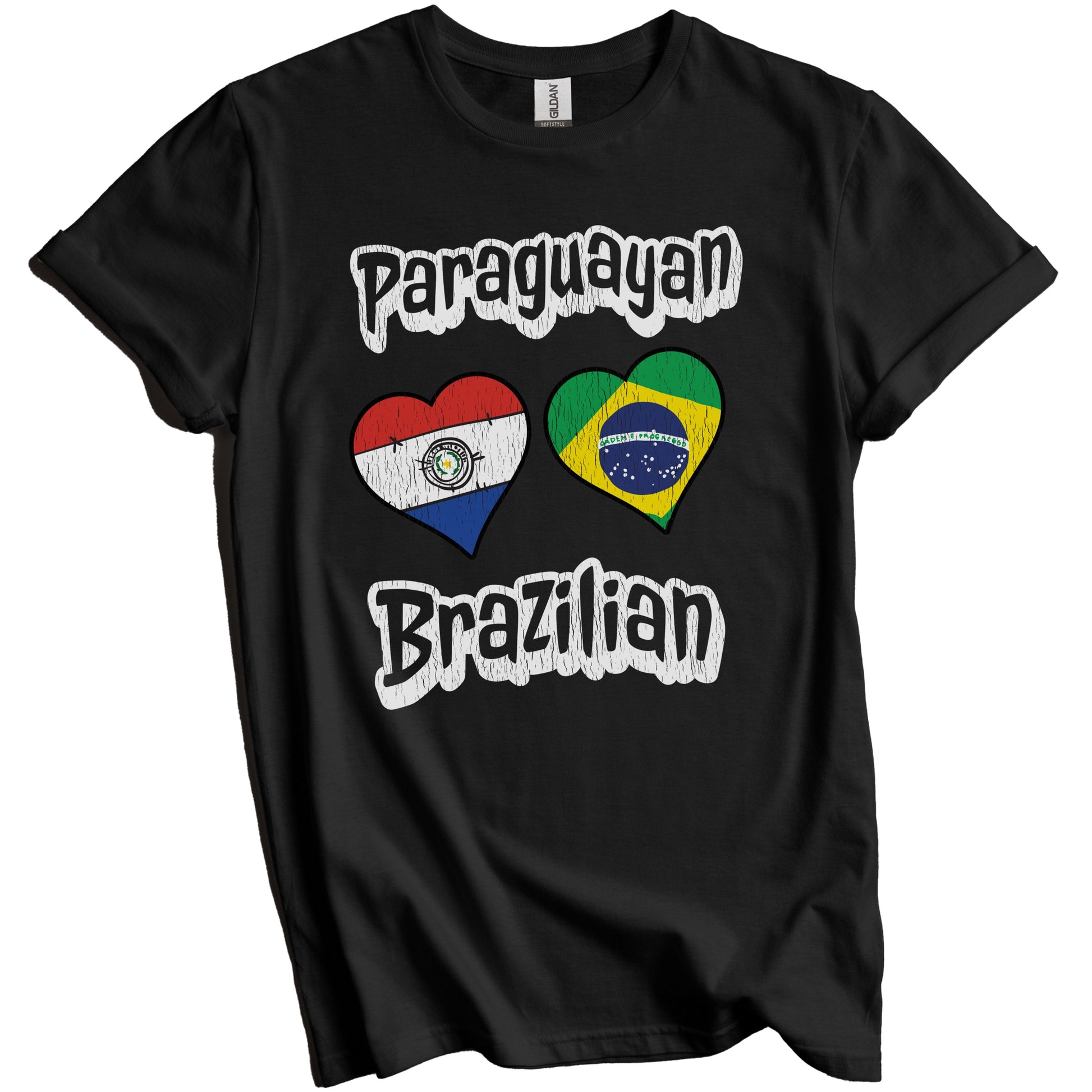 Paraguayan Brazilian Flag Heart Combo Paraguay Brazil Distressed T-Shirt