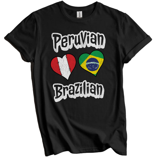 Peruvian Brazilian Flag Heart Combo Peru Brazil Distressed T-Shirt
