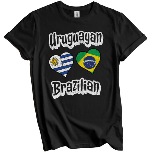Uruguayan Brazilian Flag Heart Combo Uruguay Brazil Distressed T-Shirt