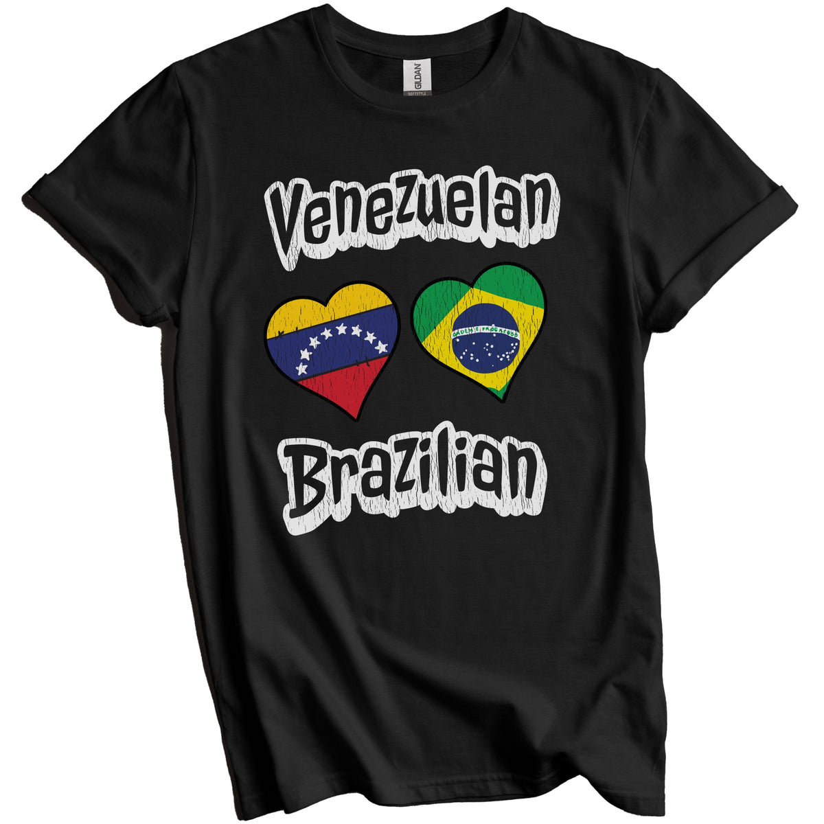 Venezuelan Brazilian Flag Heart Combo Venezuela Brazil Distressed T-Shirt