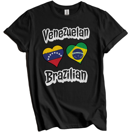 Venezuelan Brazilian Flag Heart Combo Venezuela Brazil Distressed T-Shirt