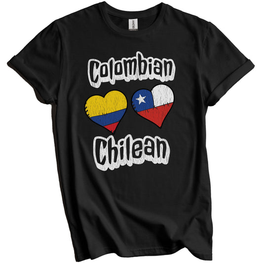 Colombian Chilean Flag Heart Combo Colombia Chile Distressed T-Shirt