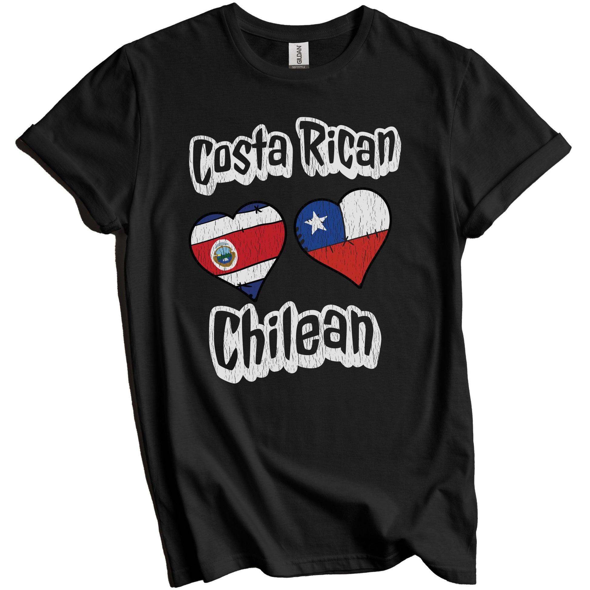 Costa Rican Chilean Flag Heart Combo Costa Rica Chile Distressed T-Shirt