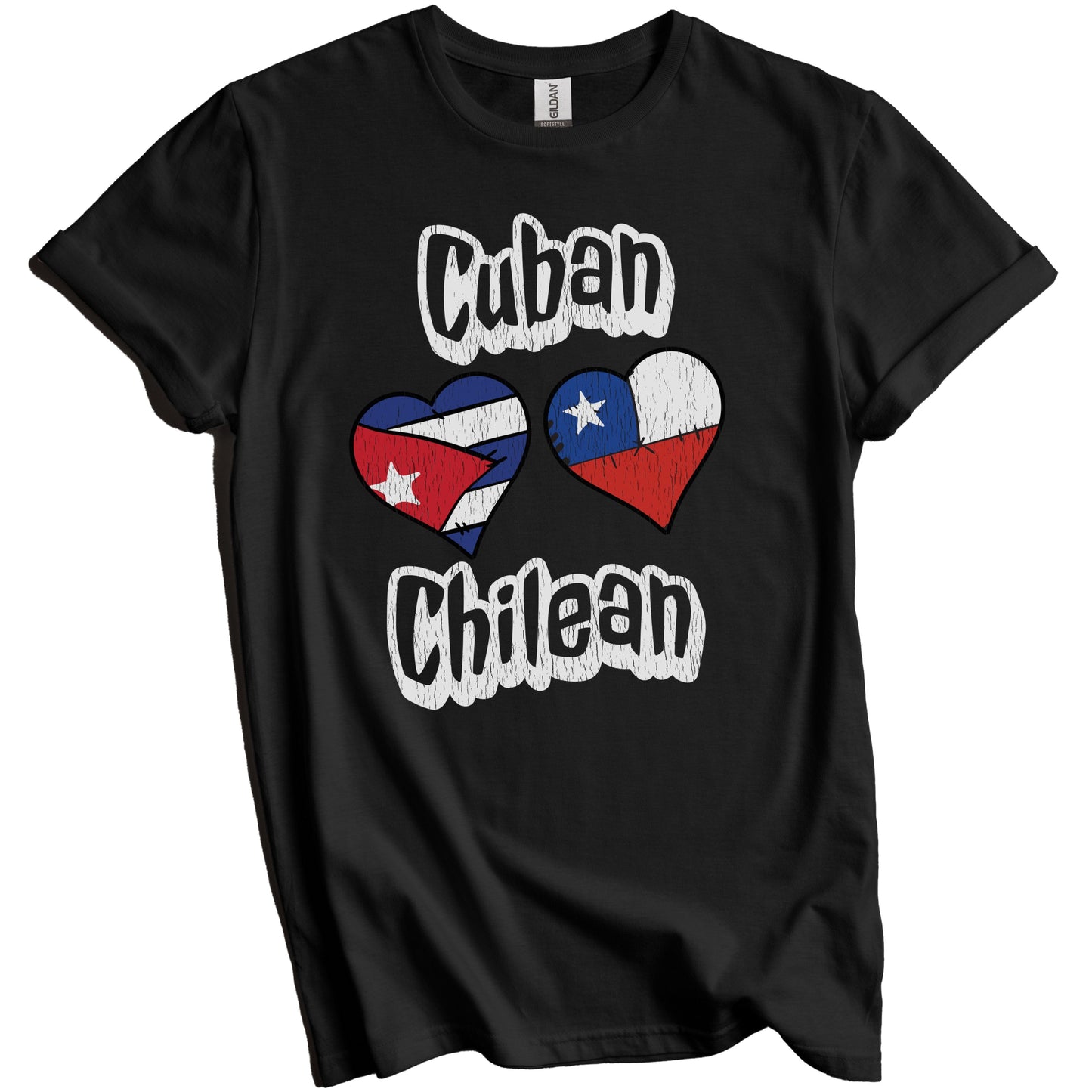 Cuban Chilean Flag Heart Combo Cuba Chile Distressed T-Shirt