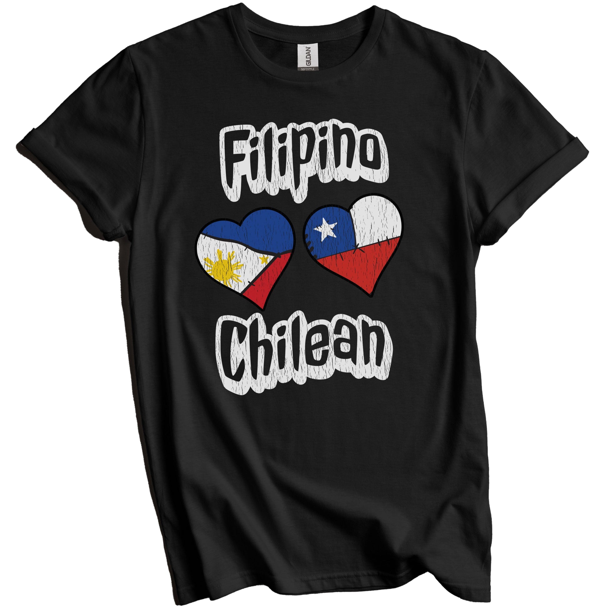 Filipino Chilean Flag Heart Combo Philippines Chile Distressed T-Shirt