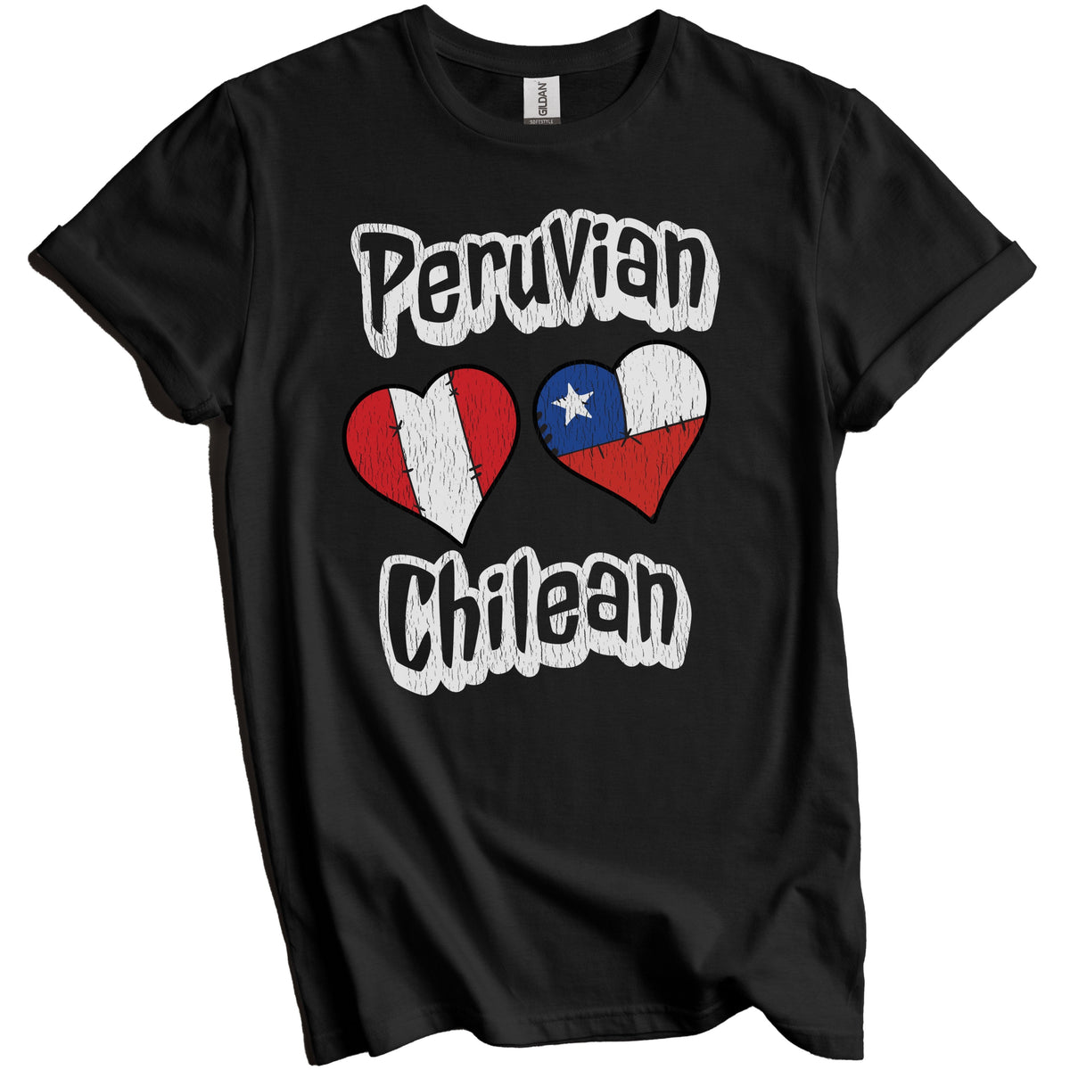 Peruvian Chilean Flag Heart Combo Peru Chile Distressed T-Shirt