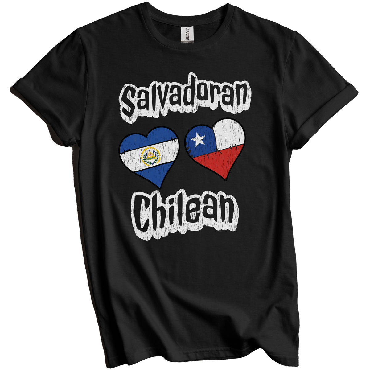 Salvadoran Chilean Flag Heart Combo El Salvador Chile Distressed T-Shirt