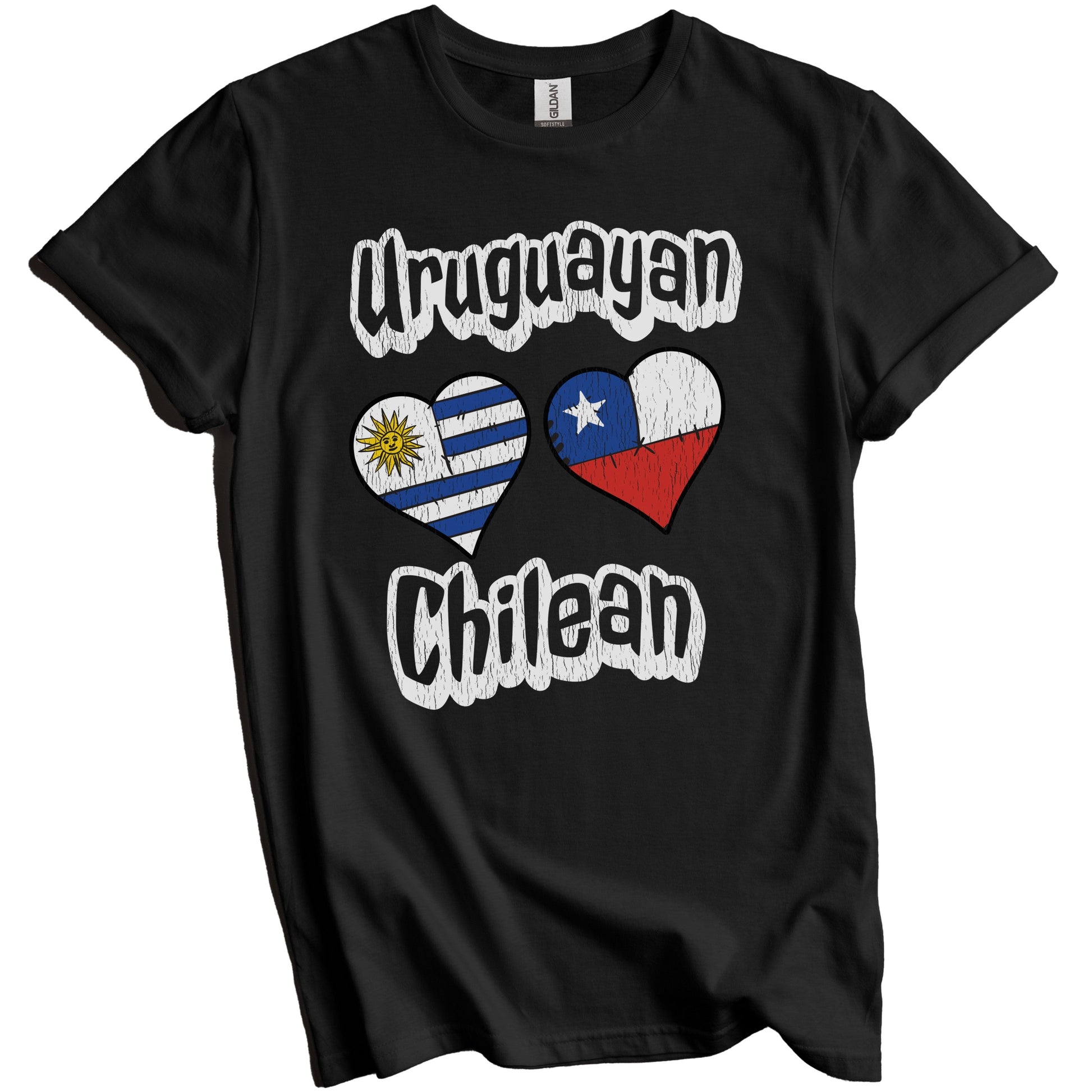 Uruguayan Chilean Flag Heart Combo Uruguay Chile Distressed T-Shirt
