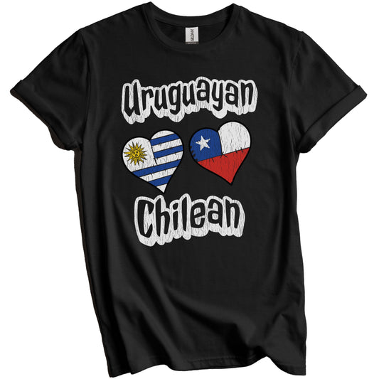 Uruguayan Chilean Flag Heart Combo Uruguay Chile Distressed T-Shirt