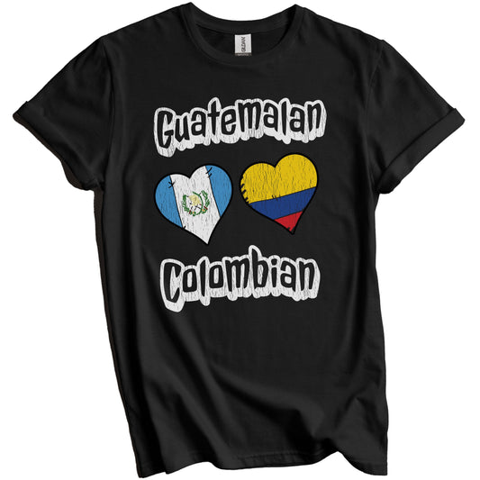 Guatemalan Colombian Flag Heart Combo Guatemala Colombia Distressed T-Shirt