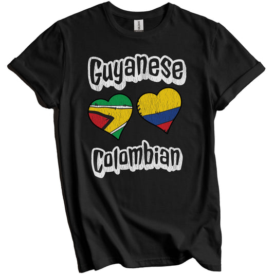 Guyanese Colombian Flag Heart Combo Guyana Colombia Distressed T-Shirt