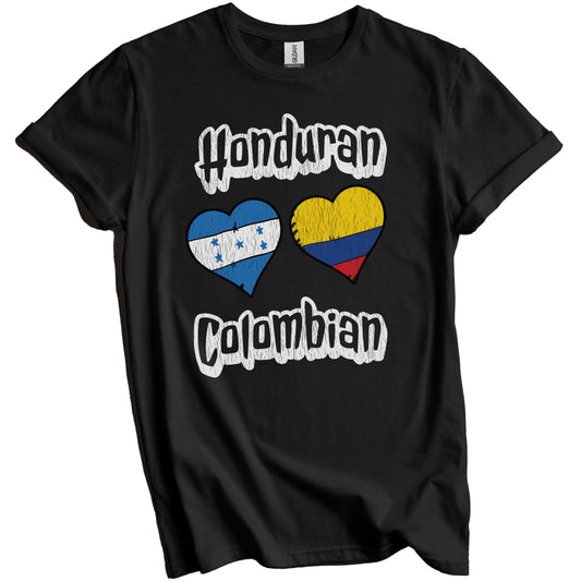 Honduran Colombian Flag Heart Combo Honduras Colombia Distressed T-Shirt