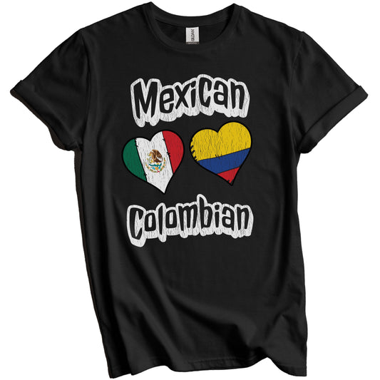 Mexican Colombian Flag Heart Combo Mexico Colombia Distressed T-Shirt
