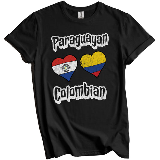 Paraguayan Colombian Flag Heart Combo Paraguay Colombia Distressed T-Shirt