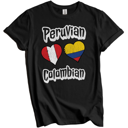 Peruvian Colombian Flag Heart Combo Peru Colombia Distressed T-Shirt