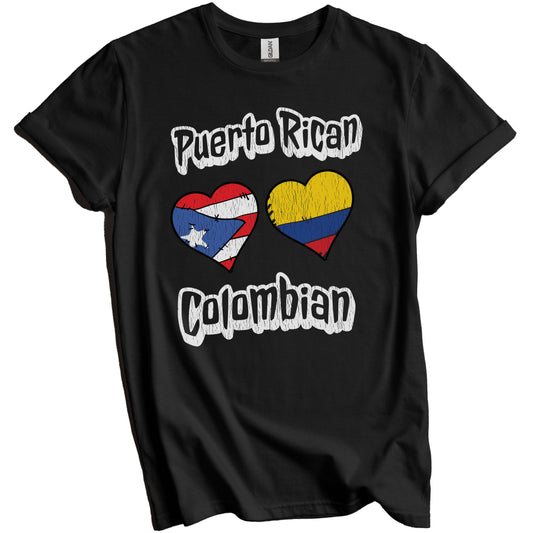 Puerto Rican Colombian Flag Heart Combo Puerto Rico Colombia Distressed T-Shirt