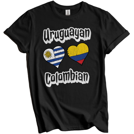 Uruguayan Colombian Flag Heart Combo Uruguay Colombia Distressed T-Shirt