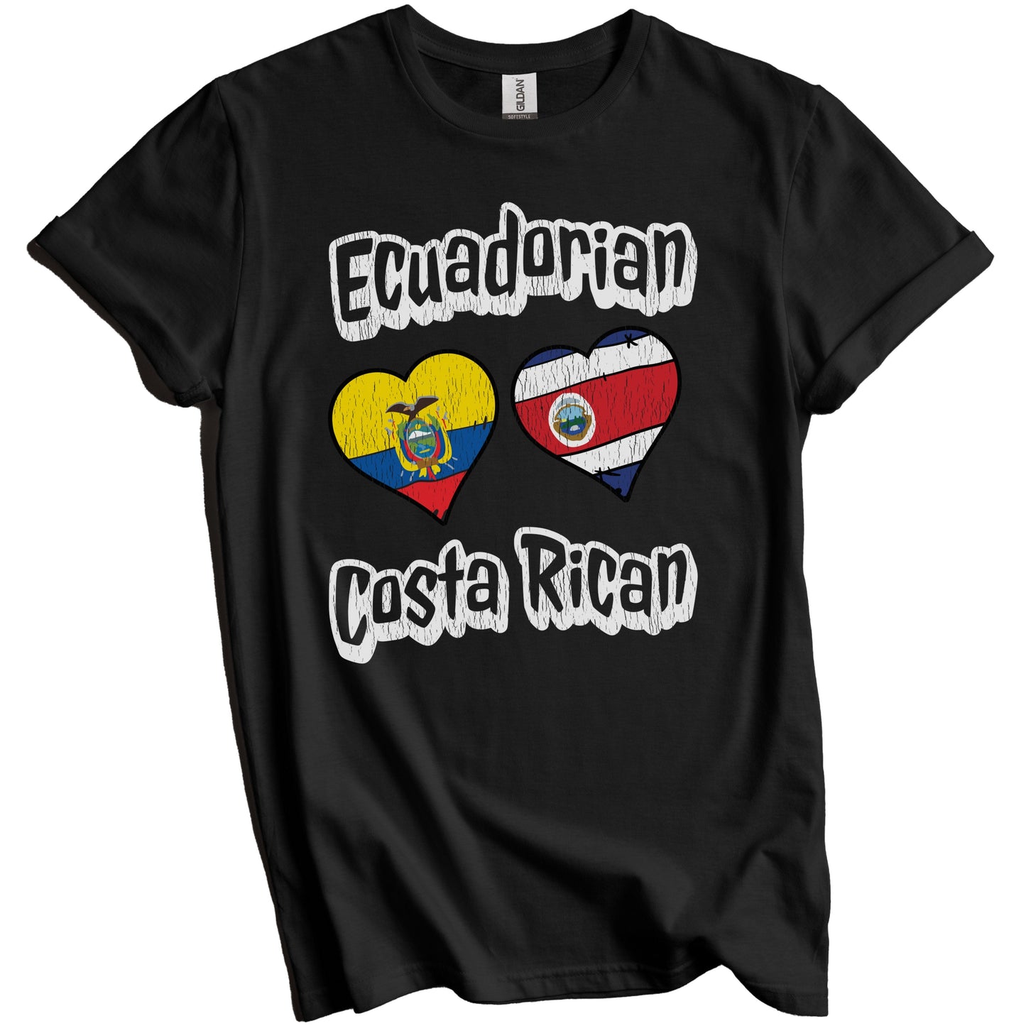 Ecuadorian Costa Rican Flag Heart Combo Ecuador Costa Rica Distressed T-Shirt