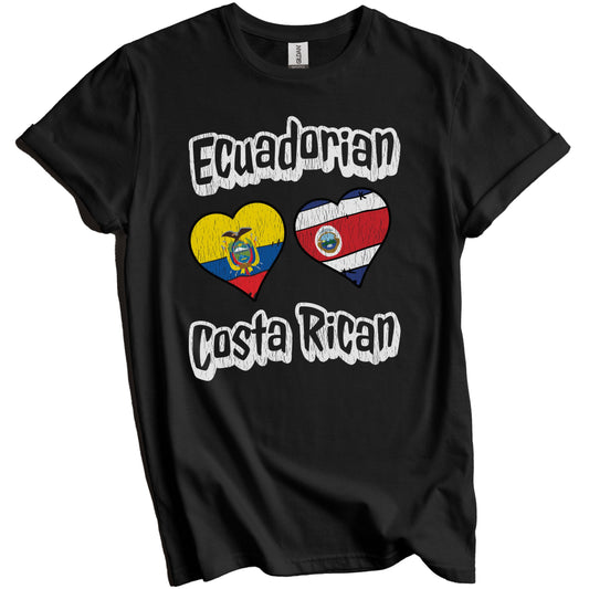 Ecuadorian Costa Rican Flag Heart Combo Ecuador Costa Rica Distressed T-Shirt