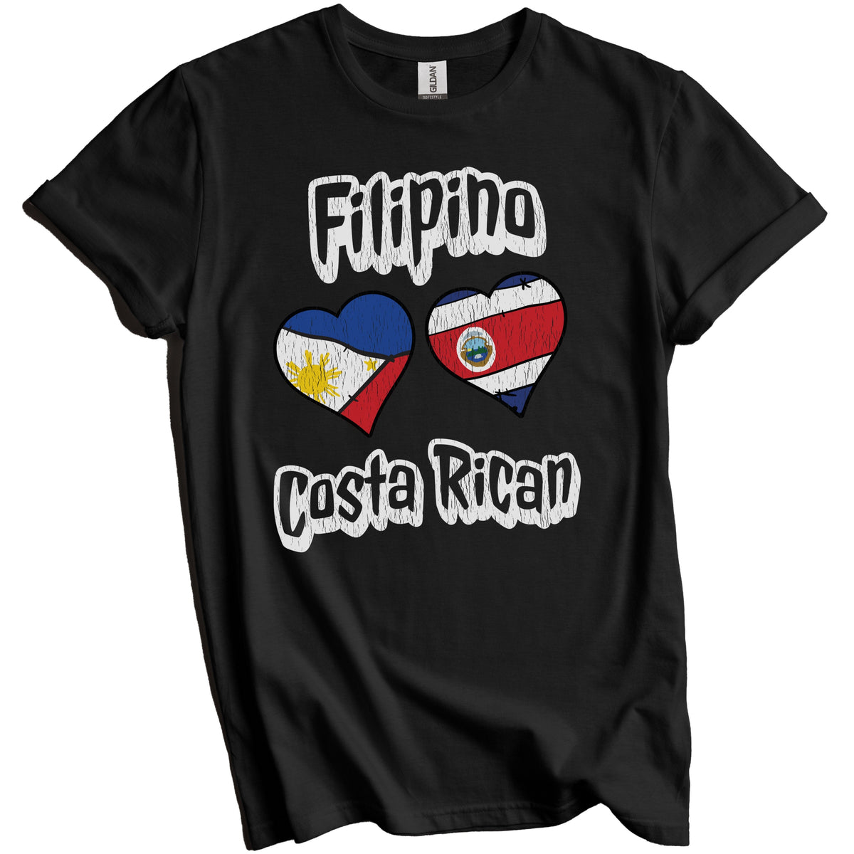 Filipino Costa Rican Flag Heart Combo Philippines Costa Rica Distressed T-Shirt