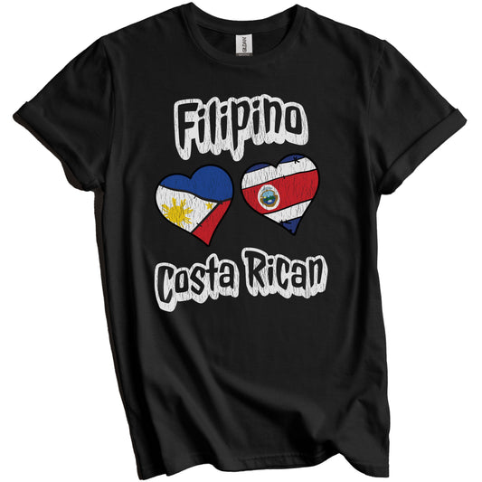 Filipino Costa Rican Flag Heart Combo Philippines Costa Rica Distressed T-Shirt