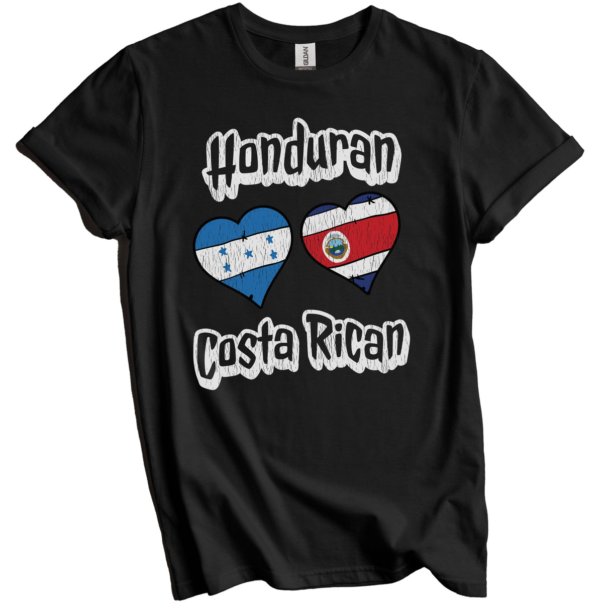 Honduran Costa Rican Flag Heart Combo Honduras Costa Rica Distressed T-Shirt