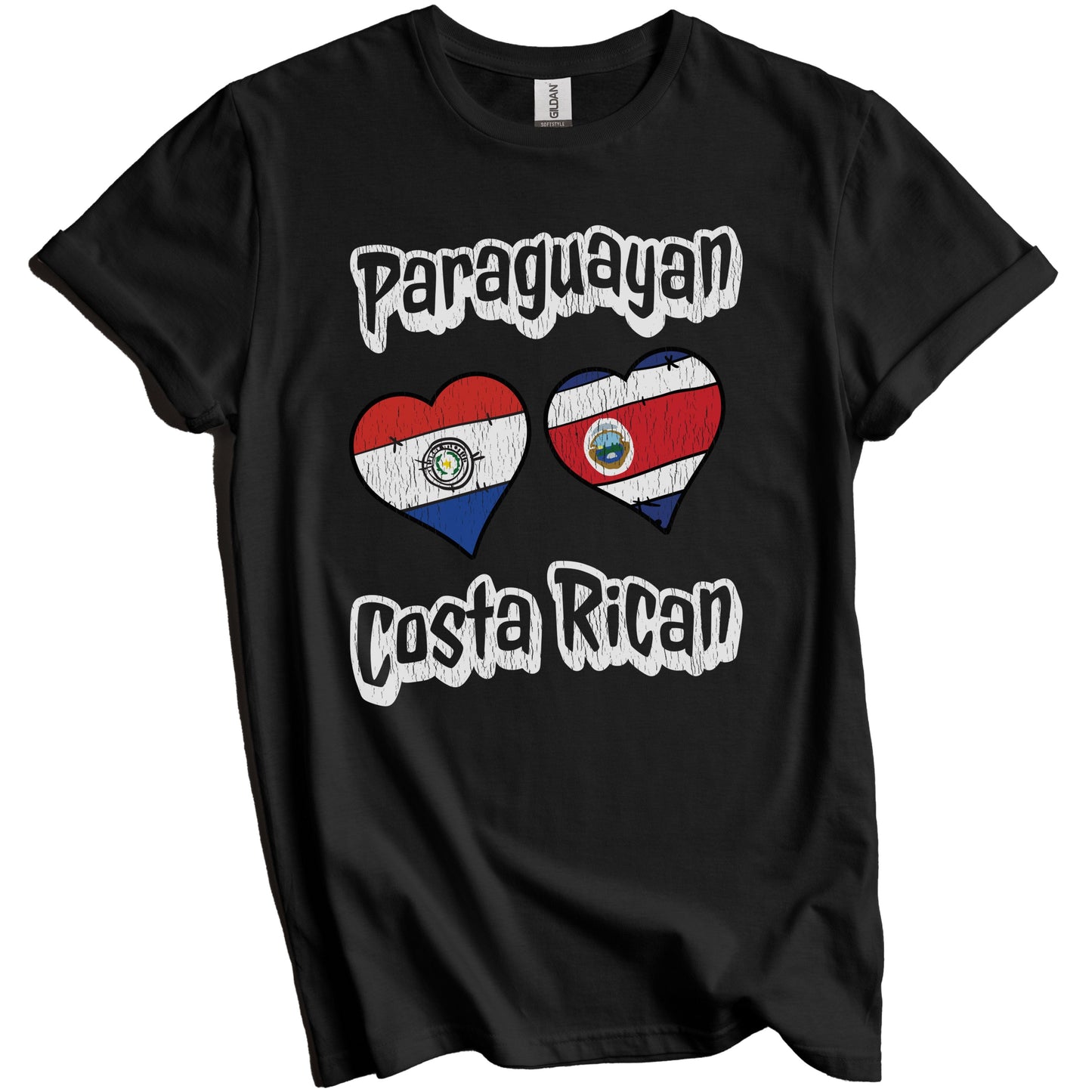 Paraguayan Costa Rican Flag Heart Combo Paraguay Costa Rica Distressed T-Shirt