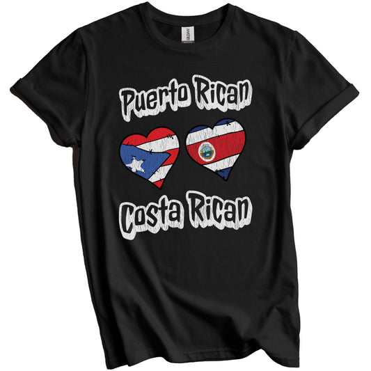 Puerto Rican Costa Rican Flag Hearts Puerto Rico Costa Rica Distressed T-Shirt