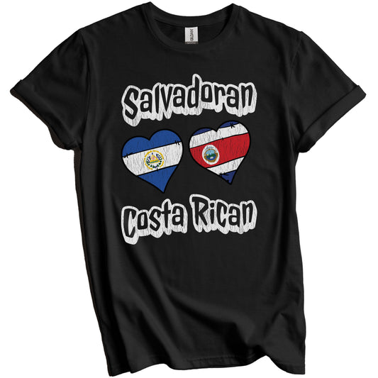 Salvadoran Costa Rican Flag Hearts El Salvador Costa Rica Distressed T-Shirt