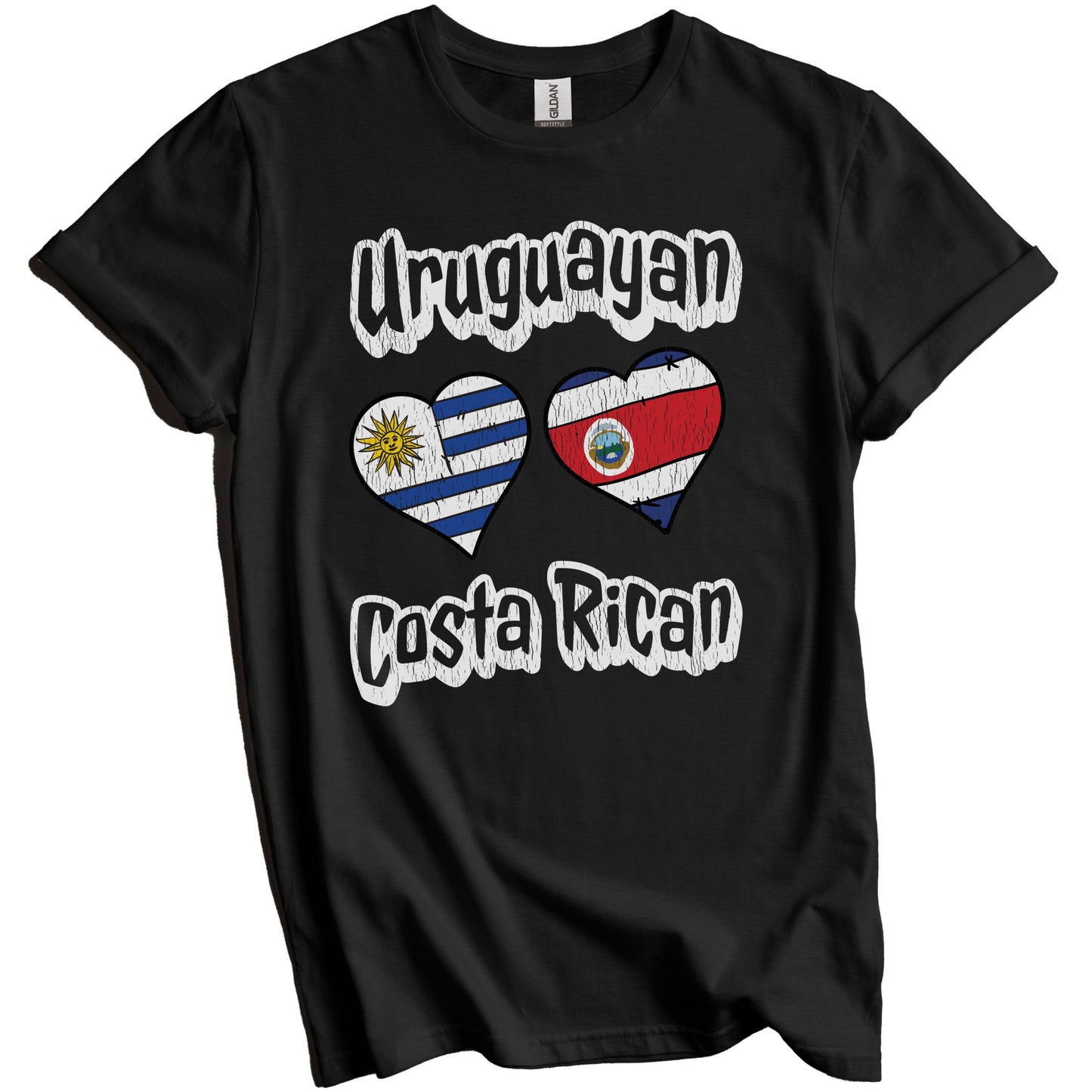 Uruguayan Costa Rican Flag Heart Combo Uruguay Costa Rica Distressed T-Shirt