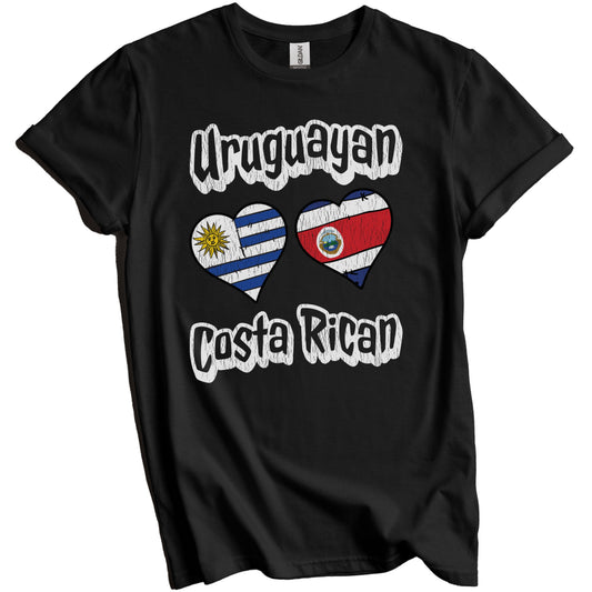 Uruguayan Costa Rican Flag Heart Combo Uruguay Costa Rica Distressed T-Shirt