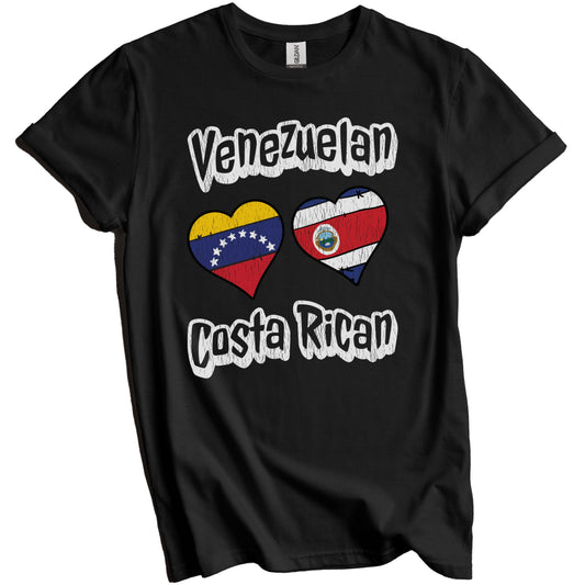 Venezuelan Costa Rican Flag Heart Combo Venezuela Costa Rica Distressed T-Shirt