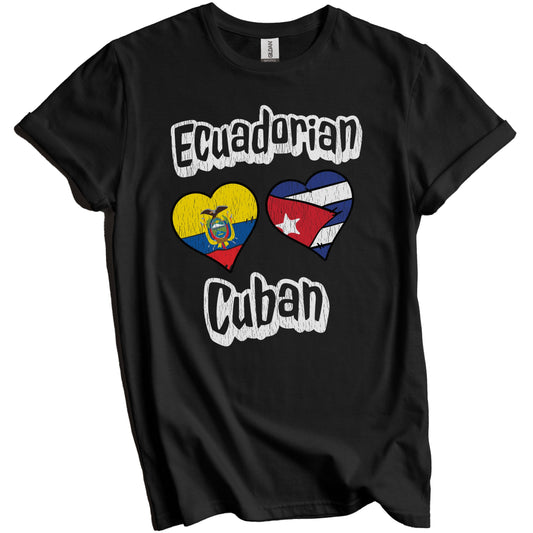 Ecuadorian Cuban Flag Heart Combo Ecuador Cuba Distressed T-Shirt