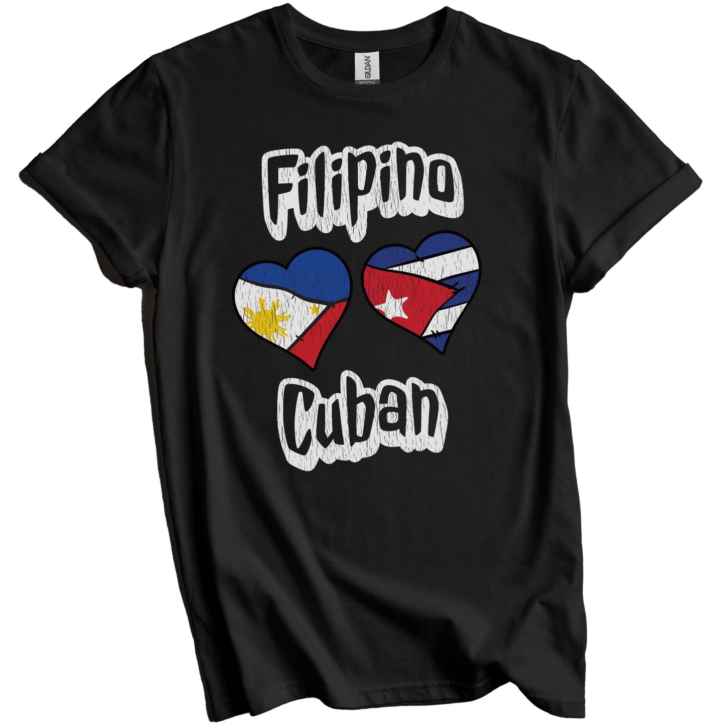 Filipino Cuban Flag Heart Combo Philippines Cuba Distressed T-Shirt