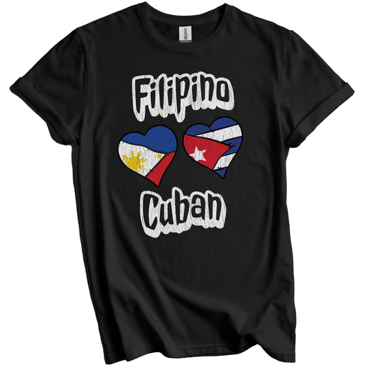 Filipino Cuban Flag Heart Combo Philippines Cuba Distressed T-Shirt