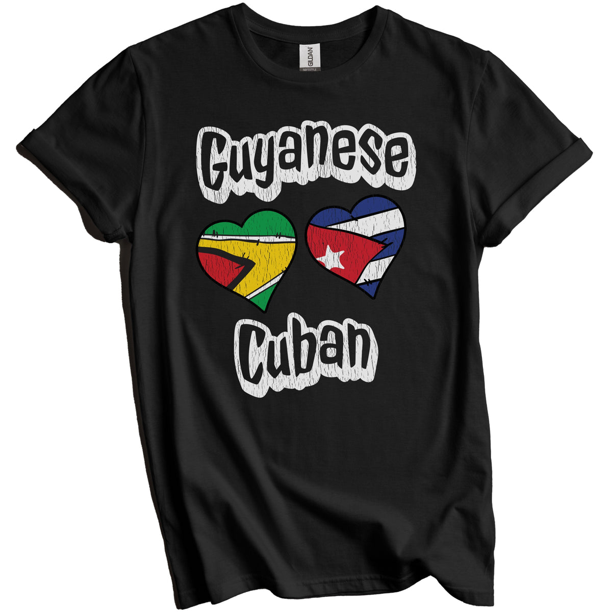 Guyanese Cuban Flag Heart Combo Guyana Cuba Distressed T-Shirt