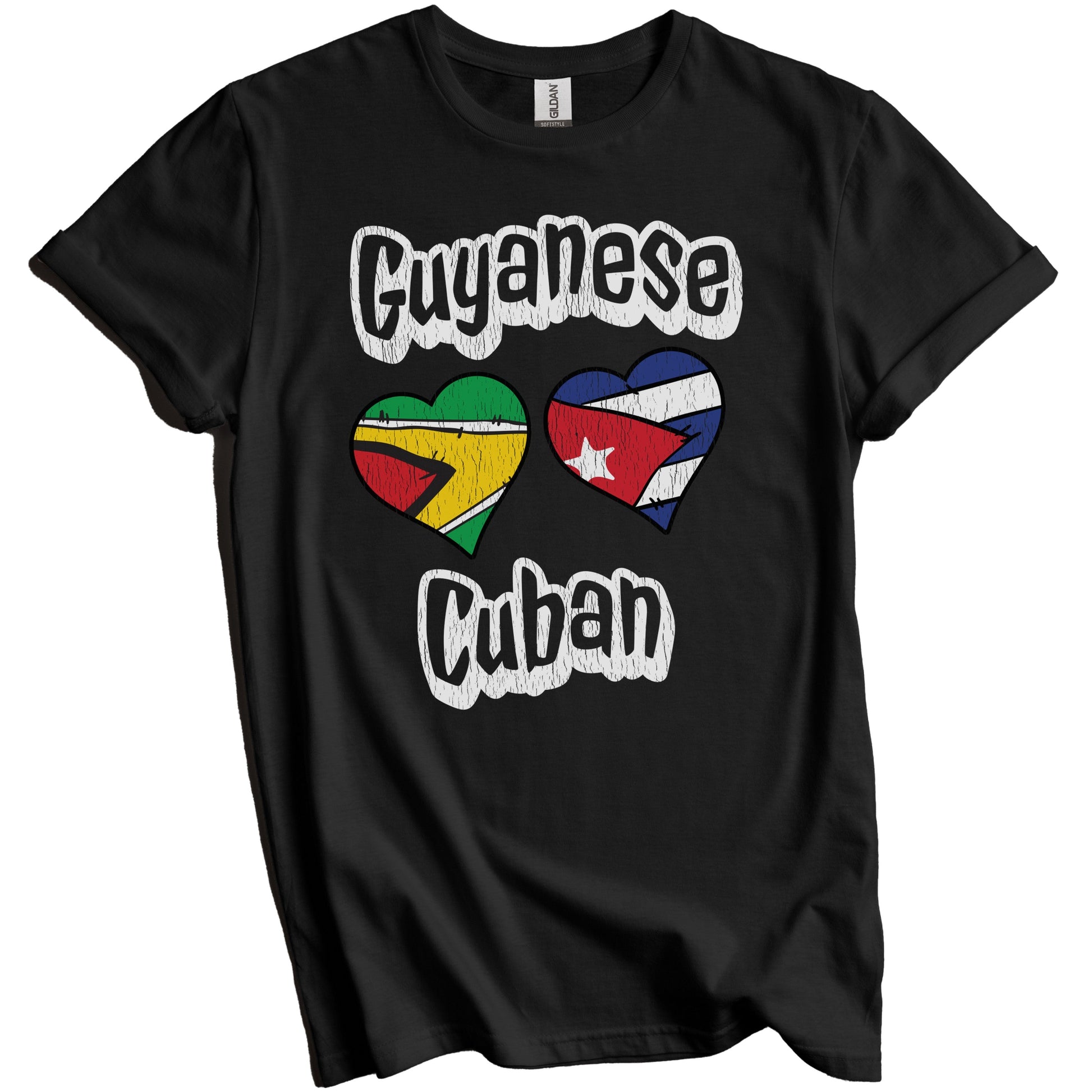 Guyanese Cuban Flag Heart Combo Guyana Cuba Distressed T-Shirt