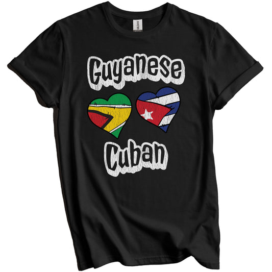 Guyanese Cuban Flag Heart Combo Guyana Cuba Distressed T-Shirt
