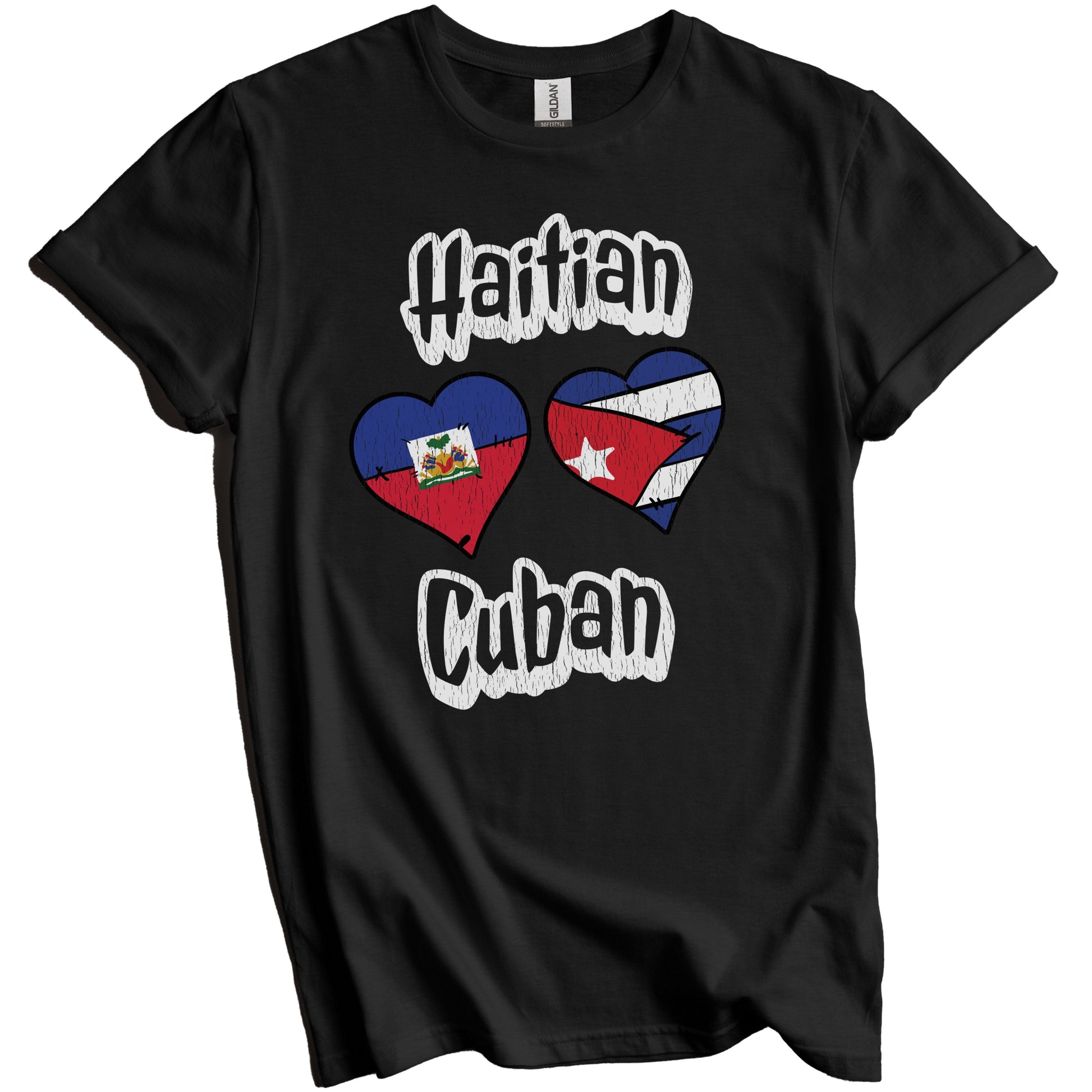 Haitian Cuban Flag Heart Combo Haiti Cuba Distressed T-Shirt