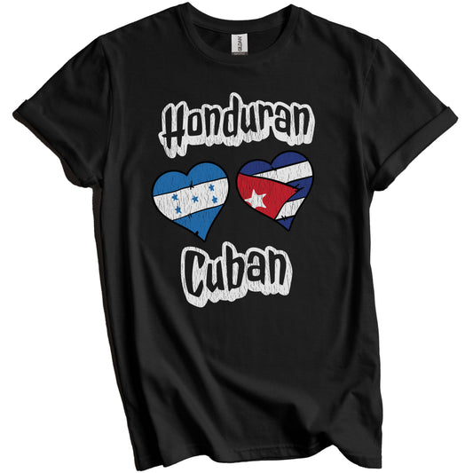 Honduran Cuban Flag Heart Combo Honduras Cuba Distressed T-Shirt