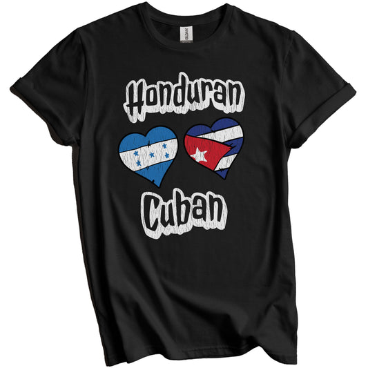 Honduran Cuban Flag Heart Combo Honduras Cuba Distressed T-Shirt