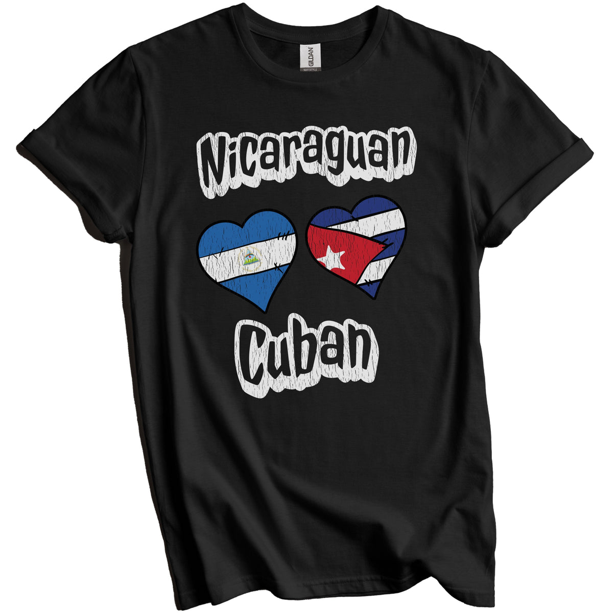 Nicaraguan Cuban Flag Heart Combo Nicaragua Cuba Distressed T-Shirt