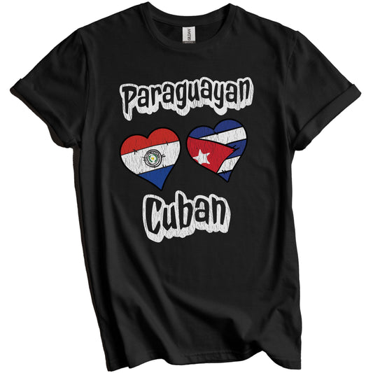 Paraguayan Cuban Flag Heart Combo Paraguay Cuba Distressed T-Shirt