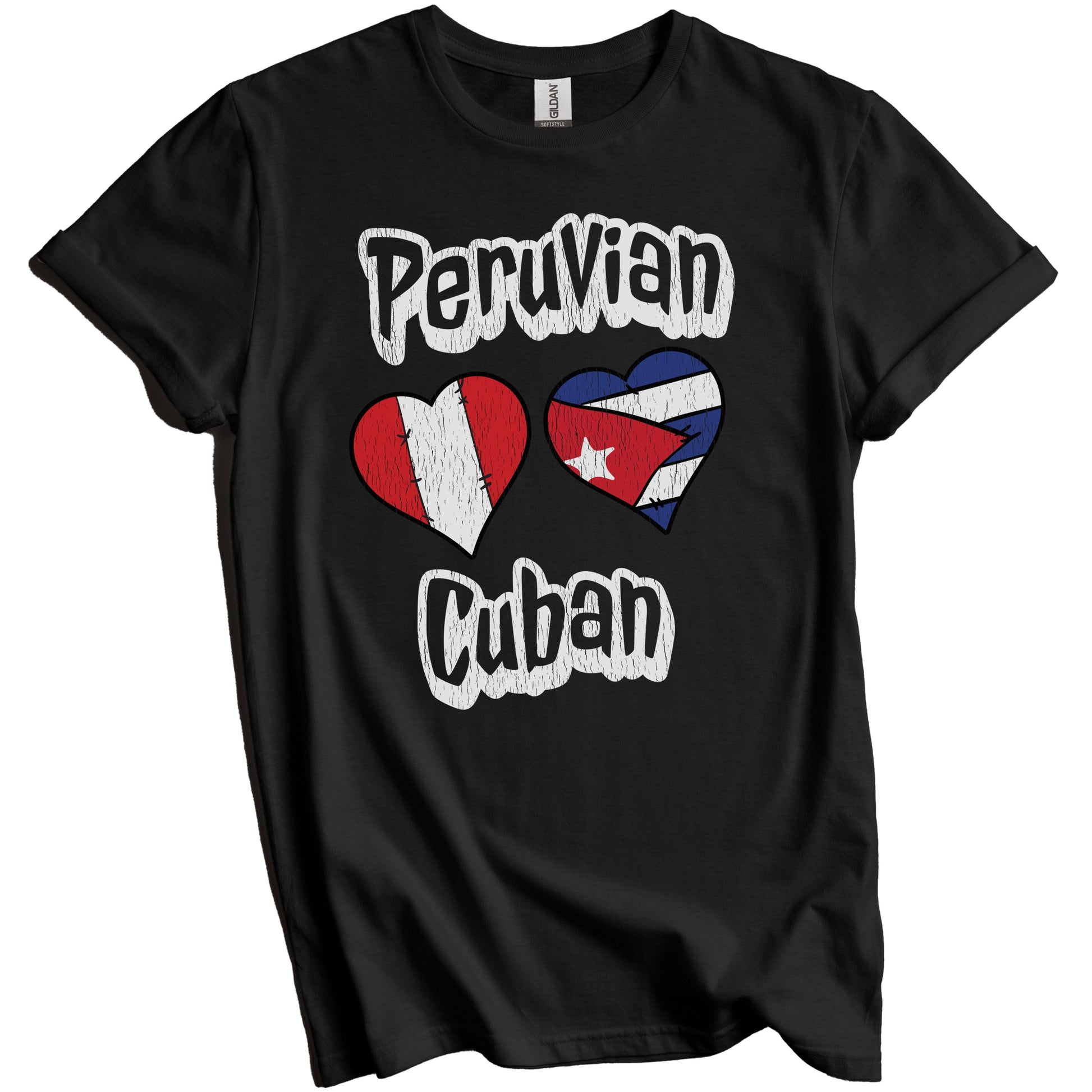 Peruvian Cuban Flag Heart Combo Peru Cuba Distressed T-Shirt