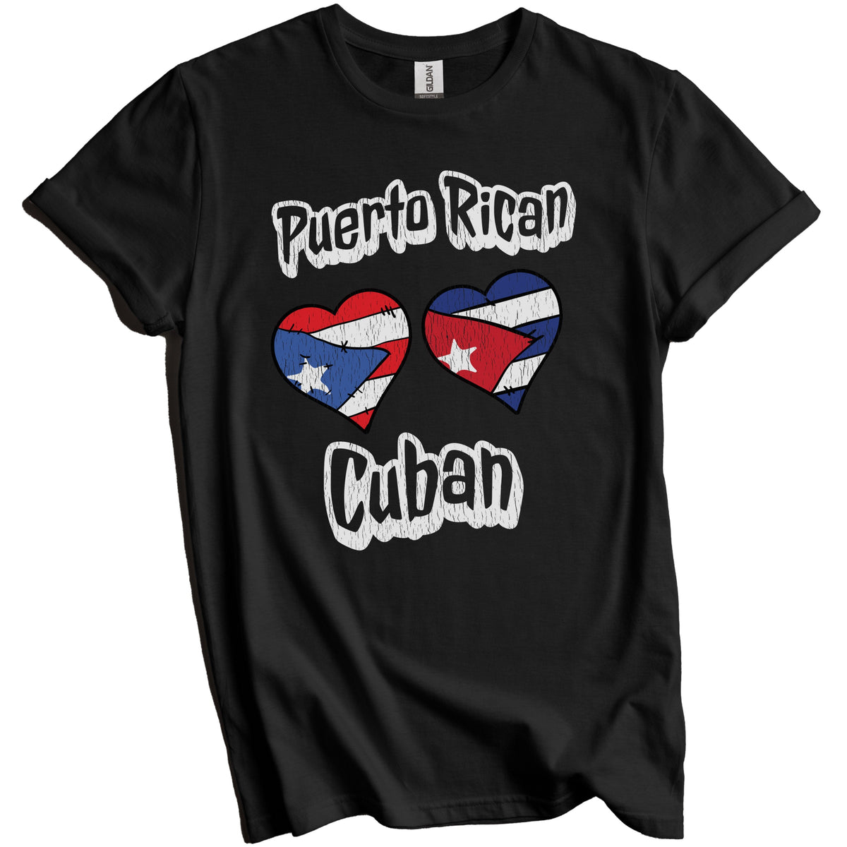 Puerto Rican Cuban Flag Heart Combo Puerto Rico Cuba Distressed T-Shirt