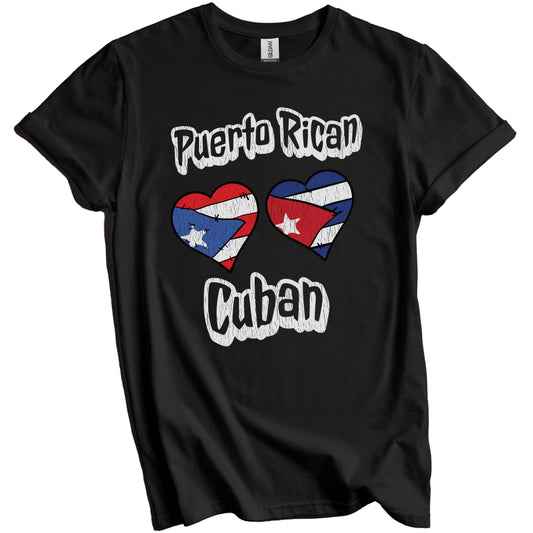 Puerto Rican Cuban Flag Heart Combo Puerto Rico Cuba Distressed T-Shirt